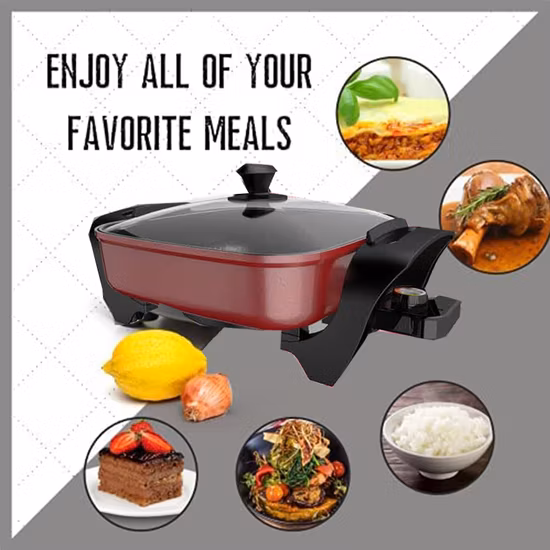 Woks de vapor eléctricos de 1400W, 4L, sartenes para freír, sartén Wok antiadherente con tapa y Control de temperatura ajustable